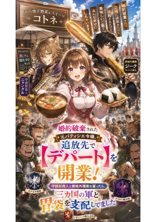 婚約破棄された元パティシエ令嬢、追放先で【デパート】を開業！守銭奴商人と規格外護衛を雇ったら、三カ国の軍と胃袋を支配してました