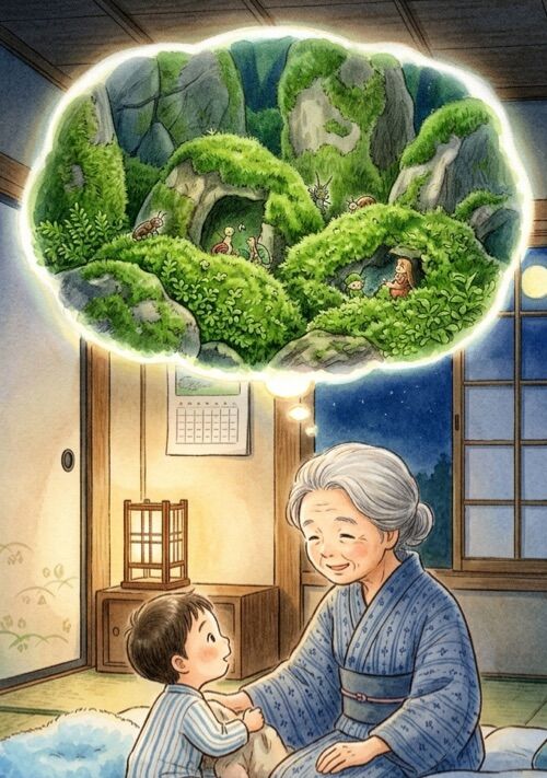 『苔のお話 〜おばあちゃんが寝る前に語ってくれた小さなお話〜』（霧人　イスラエル・ハイム） 表紙