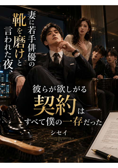 『妻に若手俳優の靴を磨けと言われた夜、彼らが欲しがる契約はすべて僕の一存だった』（熾星） 表紙
