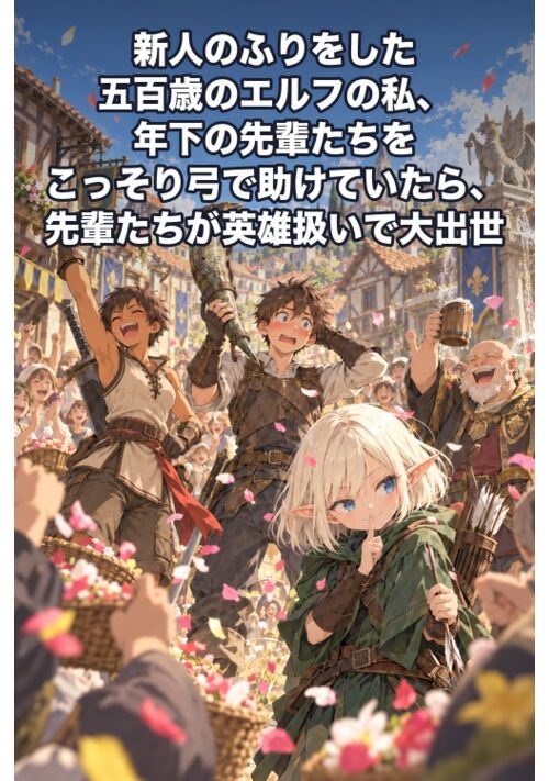 新人のふりをした五百歳のエルフの私、年下の先輩たちをこっそり弓で助けていたら、先輩たちが英雄扱いで大出世　～ギルドも貴族も先輩の取り合い～