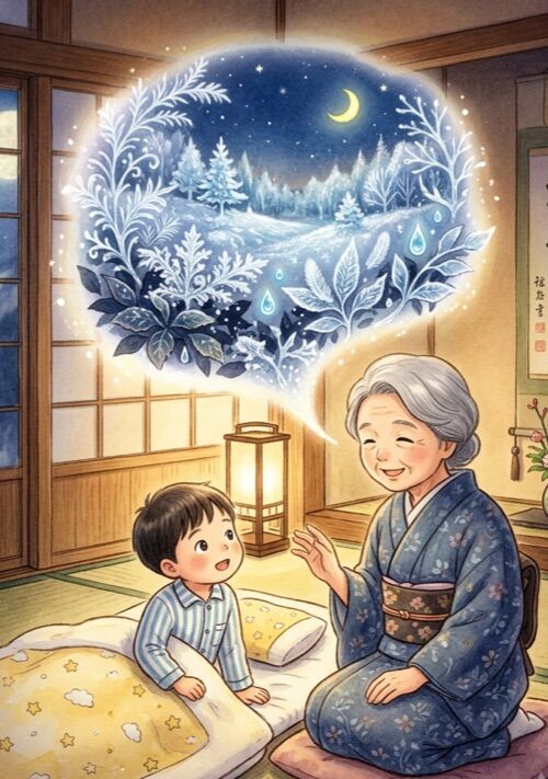 『霜のお話〜おばあちゃんが寝る前に語ってくれた小さなお話〜』（霧人　イスラエル・ハイム） 表紙