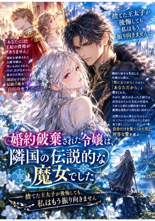 『『婚約破棄された令嬢は、隣国の伝説的な魔女でした』  ――捨てた王太子が後悔しても、私はもう振り向きません』（空理） 表紙