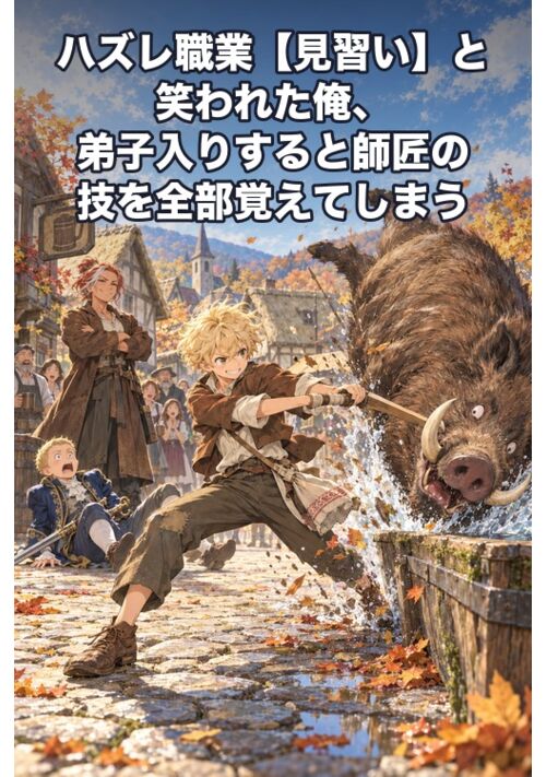 ハズレ職業【見習い】と笑われた俺、弟子入りすると師匠の技を全部覚えてしまう　～国じゅうの伝説の師匠が俺を弟子に欲しがり、王様にまで呼ばれた～ 表紙