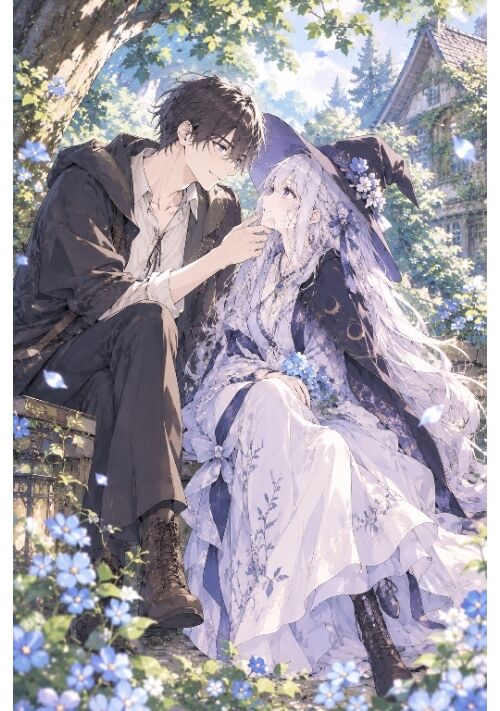 『『余命一年のあなたを、永遠を生きる魔女は愛してしまった』』（しろねこ） 表紙