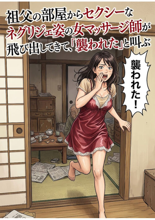 祖父の部屋からセクシーなネグリジェ姿の女マッサージ師が飛び出してきて、「襲われた」と叫ぶ
