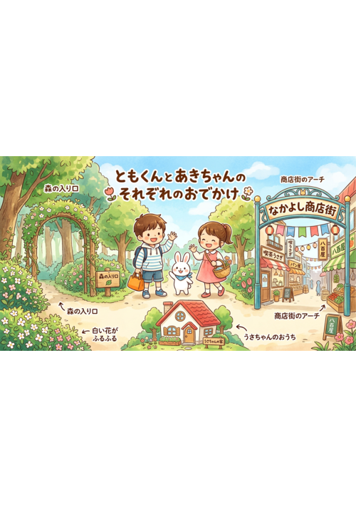 ともくんとあきちゃんのそれぞれのおでかけ