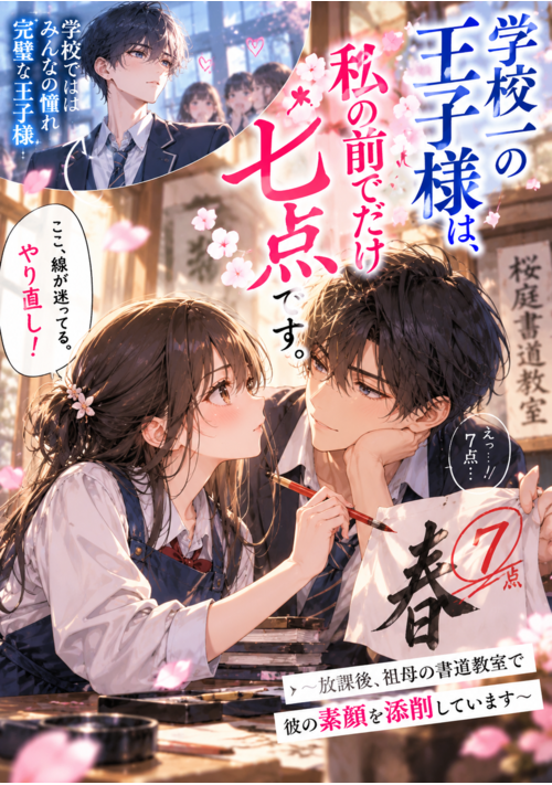 『学校一の王子様は、私の前でだけ七点です。 ～放課後、祖母の書道教室で彼の素顔を添削しています～』（ちょこまろ） 表紙