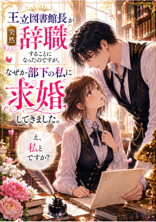 『王立図書館長が突然辞職することになったのですが、なぜか部下の私に求婚してきました』（morisaki） 表紙