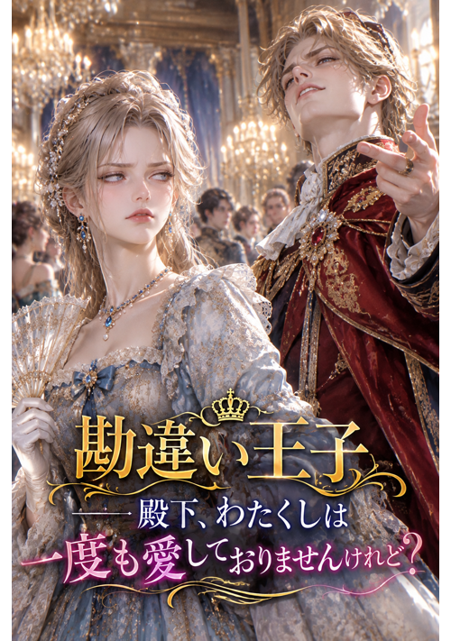 『勘違い王子――殿下、わたくしは一度も愛しておりませんけれど？』（章槻雅希） 表紙