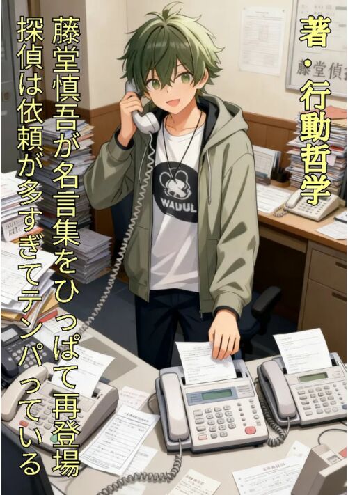 『藤堂慎吾が名言集をひっぱて再登場。ー探偵は依頼が多すぎてテンパっている（シリーズ）』（行動哲学） 表紙