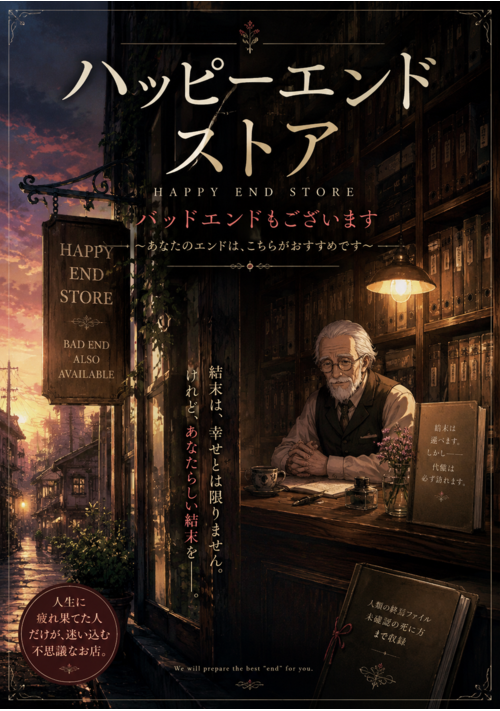 『『ハッピーエンドストア：バッドエンドもございます 』〜あなたのエンドは、こちらがおすすめです〜』（転生樋廻） 表紙