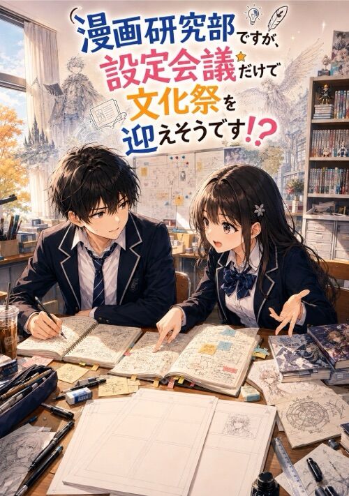 『【清書版】漫画研究部ですが、設定会議だけで文化祭を迎えそうです！？』（Atelier Lotus文庫） 表紙