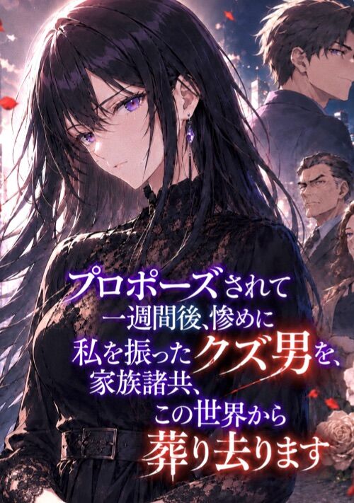 『【完結】プロポーズされて一週間後、惨めに私を振ったクズ男を、家族諸共、この世界から完全に葬り去ります 』（黒井ハナ） 表紙