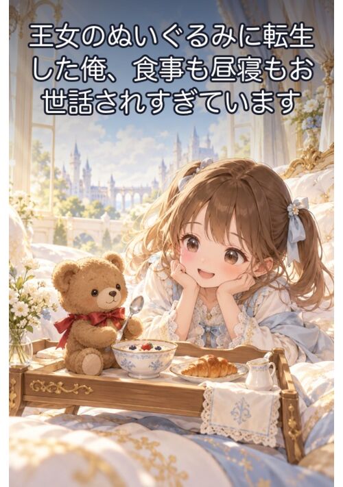 王女のぬいぐるみに転生した俺、食事も昼寝もお世話されすぎています 表紙