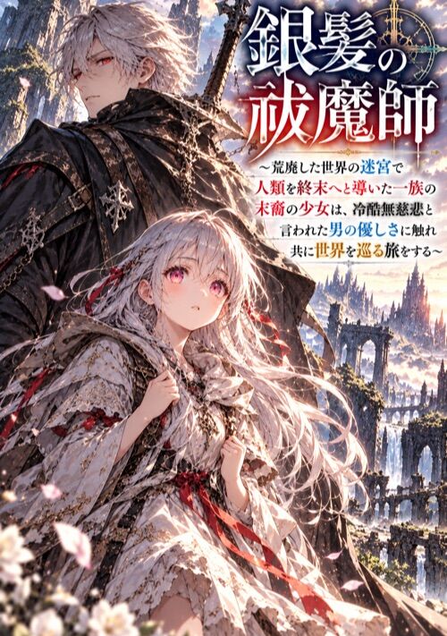 『銀髪の祓魔師〜荒廃した世界の迷宮で人類を終末へと導いた一族の末裔の少女は、冷酷無慈悲と言われた男の優しさに触れ共に世界を巡る旅をする〜 』（神崎あら） 表紙