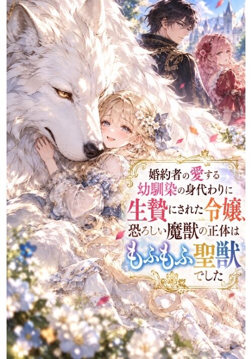 『『婚約者の愛する幼馴染の身代わりに生贄にされた令嬢、恐ろしい魔獣の正体はもふもふ聖獣でした』』（紅しょうが） 表紙