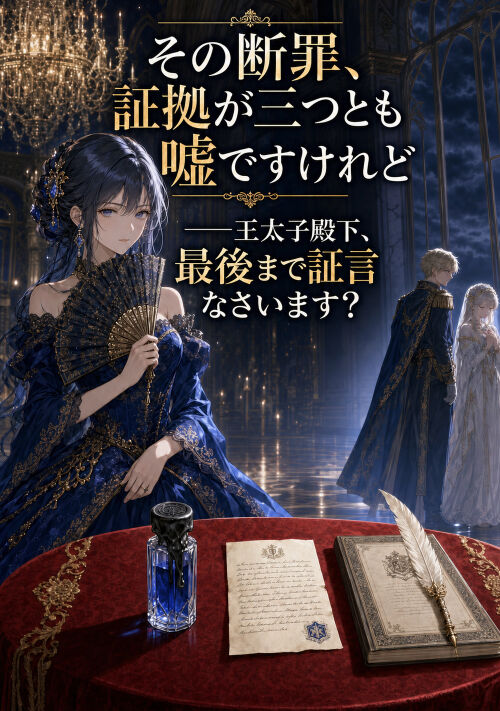 『その断罪、証拠が三つとも嘘ですけれど――王太子殿下、最後まで証言なさいます？』（他力本願寺） 表紙