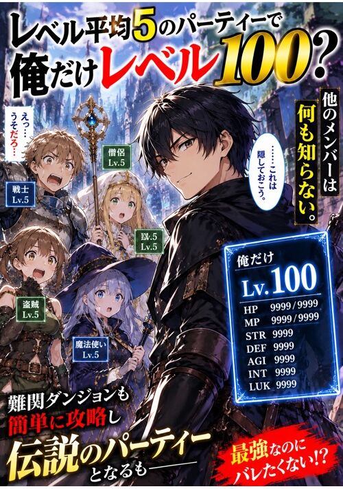 【レベル平均5のパーティーで俺だけレベル100？】難関ダンジョンも簡単に攻略し伝説のパーティーとなるも、他のメンバーは何も知らない。