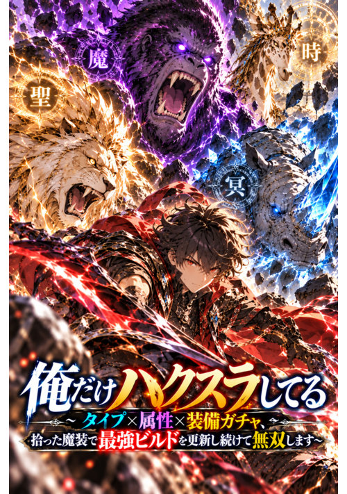 『俺だけハクスラしてる ～タイプ×属性×装備ガチャ、拾った魔装で最強ビルドを更新し続けて無双します～』（鷹の木） 表紙