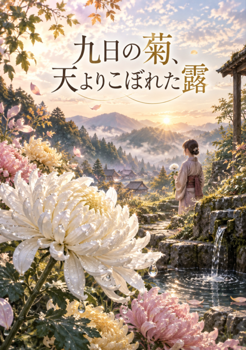 九日の菊、天よりこぼれた露