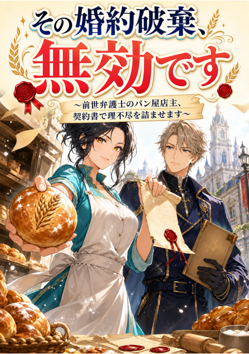 『その婚約破棄、無効です ～前世弁護士のパン屋店主、契約書で理不尽を詰ませます～』（他力本願寺） 表紙