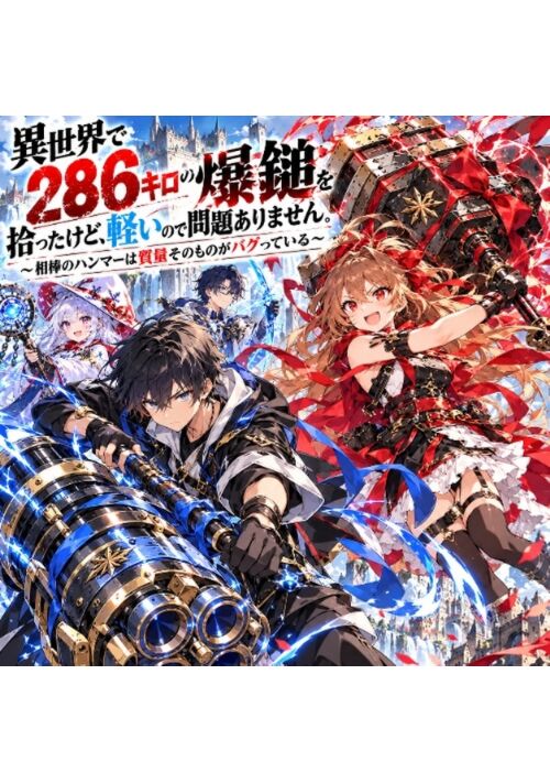 『『異世界で286キロの爆鎚を拾ったけど、軽いので問題ありません ～相棒のハンマーは質量そのものがバグっている～』』（トンカツうどん） 表紙