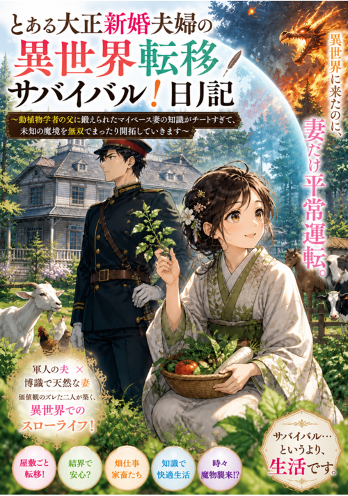 とある大正新婚夫婦の異世界転移サバイバル！日記　〜動植物学者の父に鍛えられたマイペース妻の知識がチートすぎて、魔の森を無双でまったり開拓～