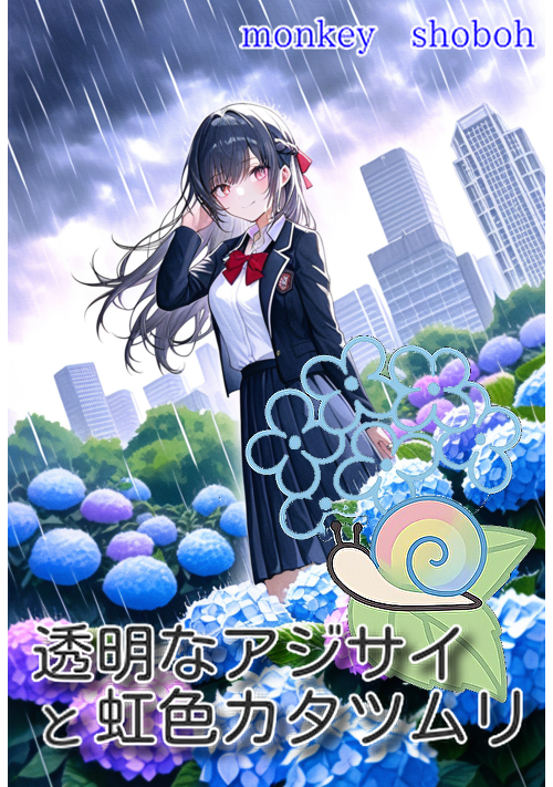 透明なアジサイと虹色カタツムリ
