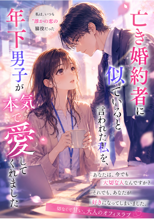 『亡き婚約者に似ていると言われた私を、年下男子が本気で愛してくれました』（ちょこまろ） 表紙