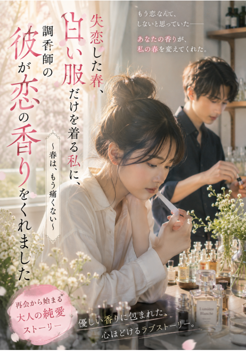 『失恋した春、白い服だけを着る私に、調香師の彼が恋の香りをくれました 〜春は、もう痛くない〜』（ちょこまろ） 表紙