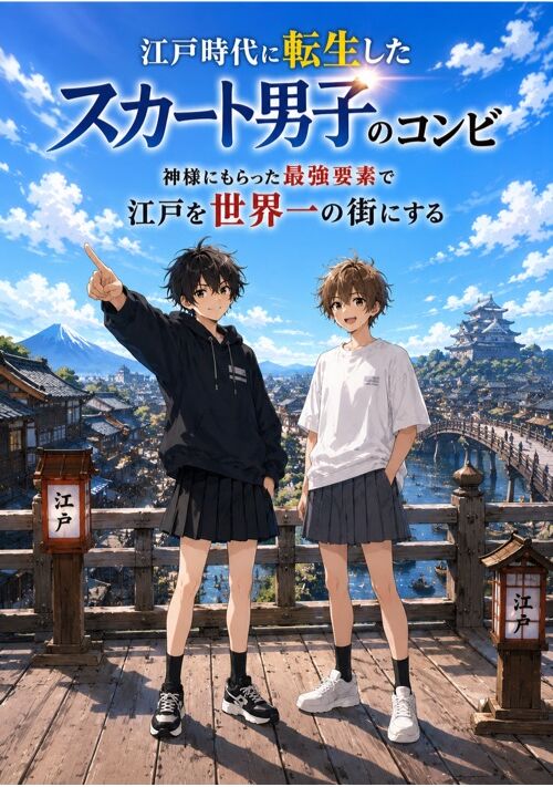 江戸時代に転生したスカート男子のコンビ、神様にもらった最強要素で江戸を世界一の街にする