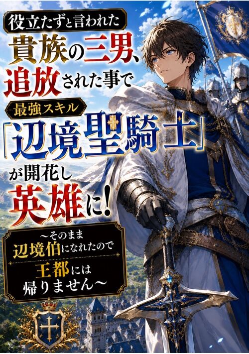 『役立たずと言われた貴族の三男、追放された事で最強スキル『辺境聖騎士』が開花し英雄に！〜そのまま辺境伯になれたので王都には帰りません〜』（神崎あら） 表紙