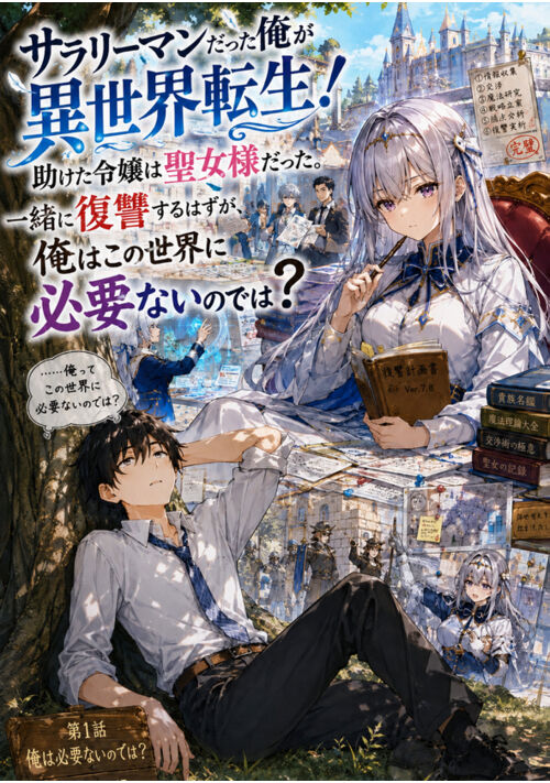 『「サラリーマンだった俺が異世界転生！助けた令嬢は聖女様だった。一緒に復讐するはずが、俺はこの世界に必要ないのでは？」』（Bull_Terrier） 表紙