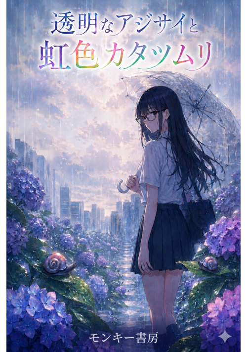 透明なアジサイと虹色カタツムリ