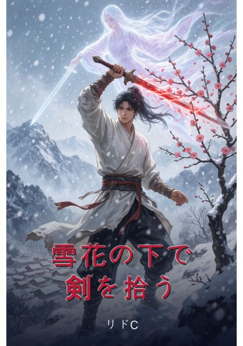 雪花の下で剣を拾う