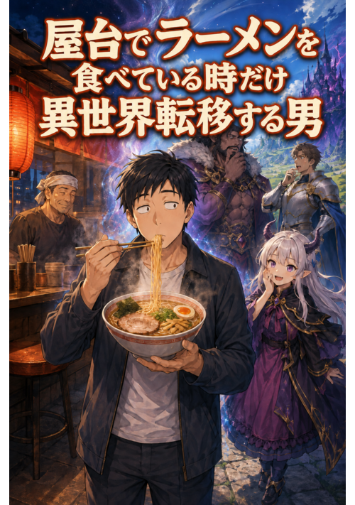 『屋台でラーメンを食べている時だけ異世界転移する男』（猫出Ｒ） 表紙