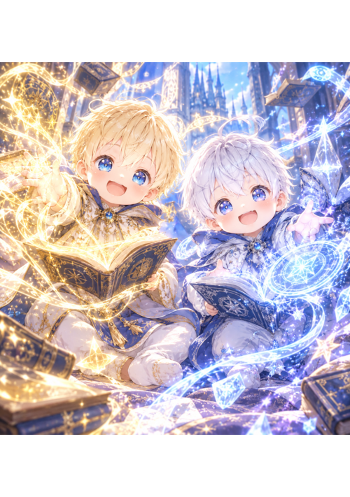 『邪悪な陰謀によって捨てられた双星の王子ーー最強魔力の覚醒ーー』（新堂　鈴杏子） 表紙