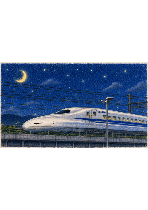 『スーツ旅行さんの夜行新幹線の動画（２０２６年８月８日版）を拝見して』（まいゆき） 表紙