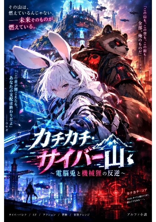 『『カチカチ・サイバー山 ～電脳兎と機械狸の反逆～』』（クタコンドリア） 表紙
