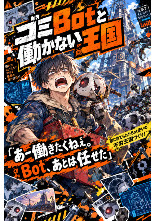 『国に捨てられたBot使い、ゴミBotを神にして働かない王国を作る』（月見屋） 表紙