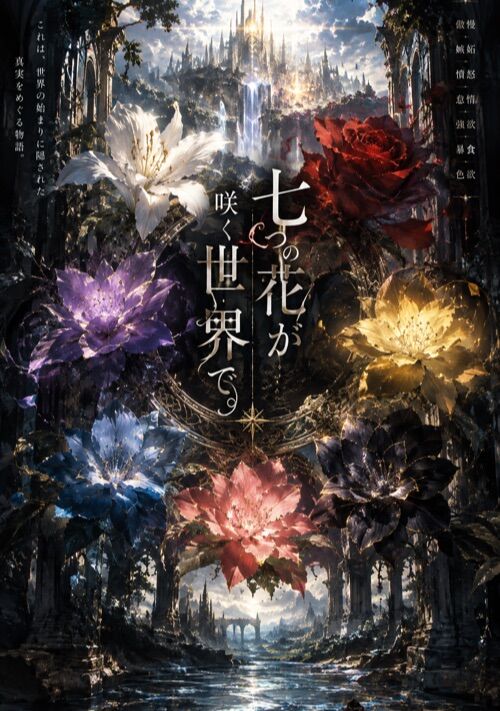 『七つの花が咲く世界で。』（稲荷狐子） 表紙