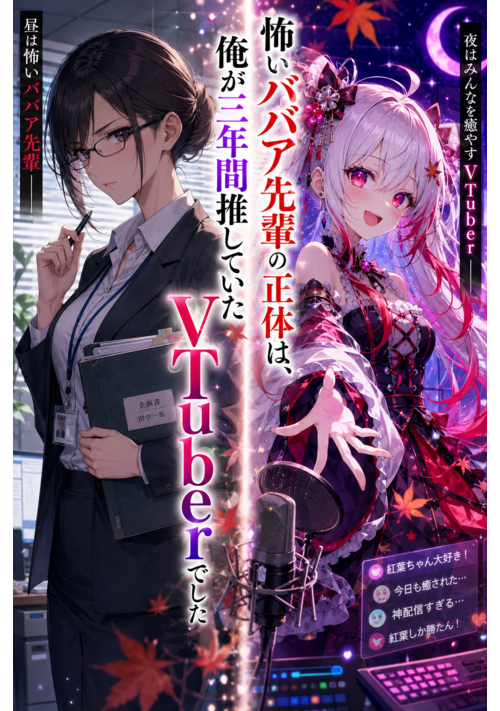 『怖いババア先輩の正体は、俺が三年間推していたVTuberでした』（芦名　雅） 表紙
