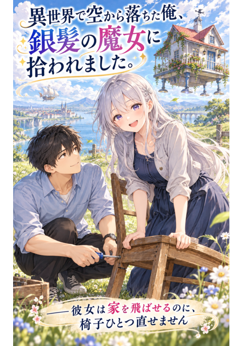 『７時・１９時更新です』異世界で空から落ちた俺、銀髪の魔女に拾われました。――彼女は家を飛ばせるのに、椅子ひとつ直せません
