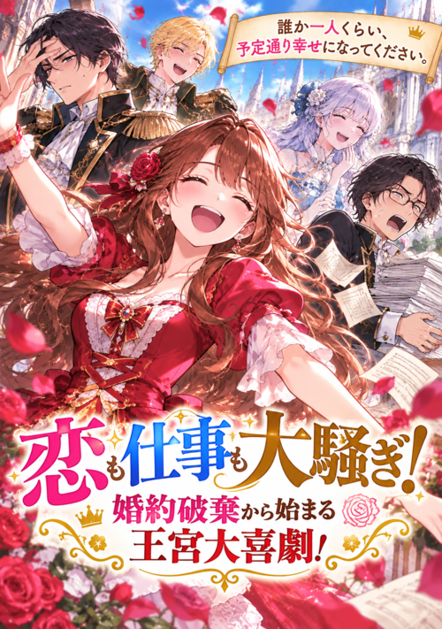 『恋も仕事も大騒ぎ！婚約破棄から始まる王宮大喜劇！』（よみなぎ） 表紙