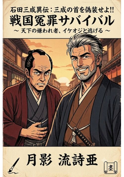 『石田三成異伝：三成の首を偽装せよ ！！ 戦国冤罪サバイバル ～ 天下の嫌われ者、イケオジと逃げる 〜』（月影 流詩亜） 表紙