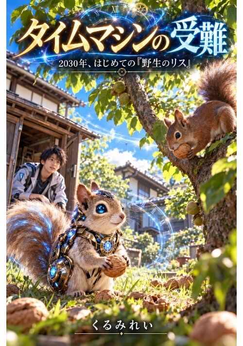 『タイムマシンの受難 —2030年、はじめての『野生のリス』—

— タイムマシンの受難：2030年、はじめての『野生のリス』 —』（くるみれい） 表紙