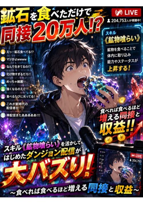 【鉱石を食べただけで同接20万人！？】スキル《鉱物喰らい》を活かしはじめたダンジョン配信が大バズり！〜食べれば食べるほど増える同接と収益〜