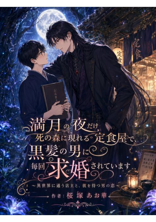 満月の夜だけ死の森に現れる定食屋で、黒髪の男に毎回求婚されています～異世界に通う店主と、彼を待つ男の恋～