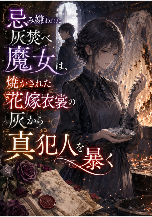 忌み嫌われた灰焚べ魔女は、焼かされた花嫁衣裳の灰から真犯人を暴く ～証言を許されない私を、堅物副隊長だけが名前で呼んでくれました～ 表紙