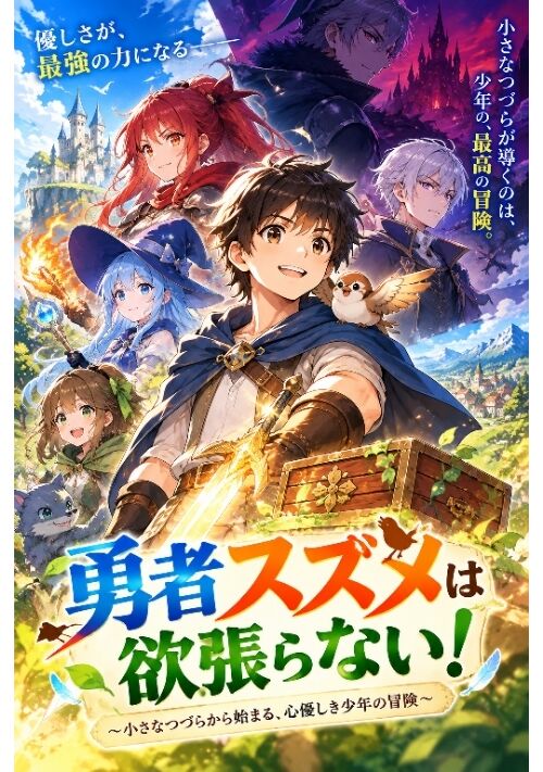 『『勇者スズメは欲張らない！ ～小さなつづらから始まる、心優しき少年の冒険～』』（クタコンドリア） 表紙